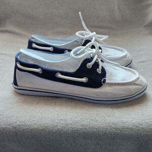 Polo Ralph Lauren Womens 7.5 B Blue White Canvas Devin Boat Shoe Sneakers